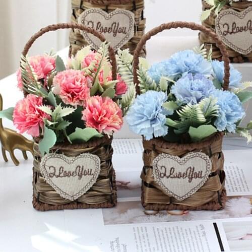 European Style Carnation Artificial Flower Pot Bonsai Home Garden Table Room Decor Simulation Green Leave Plant Potted Flower