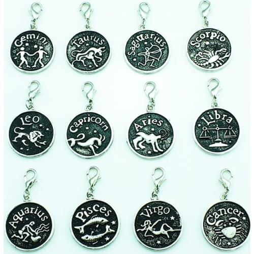 JINGLANG Mix Sale Fashion Lobster Clasp Charms Retro Black 12 Constellation Charms DIY For Jewelry Making Accessories