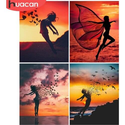 HUACAN Painting By Numbers Girl Figure Wall Art Unique Gift Hand Painted Picture By Numbers Butterfly Childrens Room Decor
