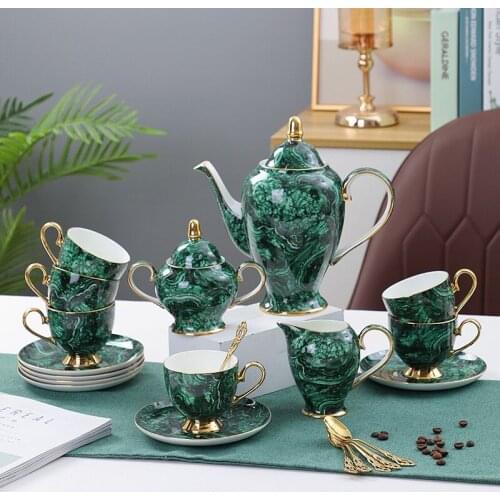 Classical Light luxury Coffee cup and saucer set Jade green Bone china tea set
