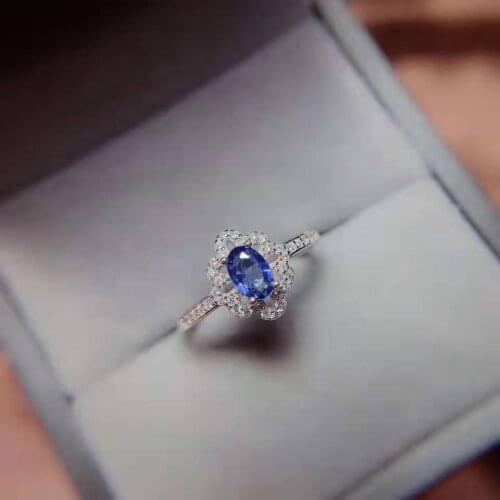 Natural Sapphire Gemstone Flower Pattern Ring S925 Sterling Silver Fine Fashion Charming Jewelry for Women Free Shipping