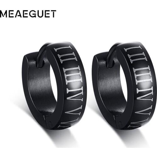 Stainless Steel Circles Mens Hoop Earrings With Roman Numeral Surgical Hypoallergenic Punk Huggie Small Earrings