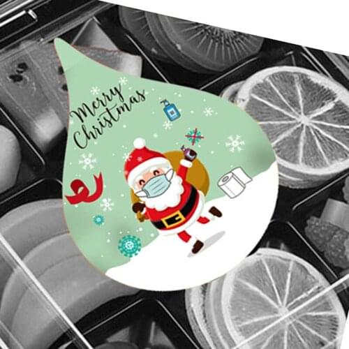 Cute Water Droplets Merry Christmas Stickers Santa Claus With Face Mask Sealing Label For Xmas Holiday Party Gift Decor