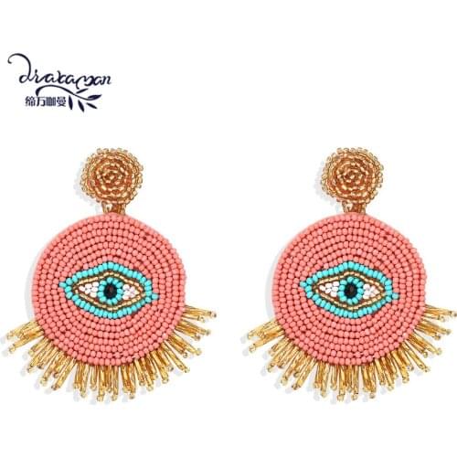 Dvacaman Trendy Handmade Geometric Round Eyes Beaded Drop Earrings Women Jewelry Bohemian Wedding Gifts Statement Bijoux Brincos
