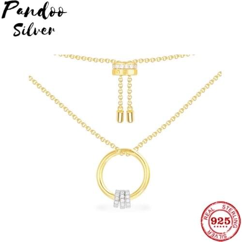 Fashion Charm Sterling Silver Copy 1:1 Copy,Adjustable Circle Necklace With Three Sliding Hoops Women 2021 Jewelry Gift