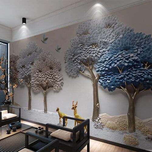 Custom Any Size Mural Wallpaper 3D Stereo Relief Tree Elk Wall Painting Living Room TV Sofa Backdrop Wall Decor Papel De Parede