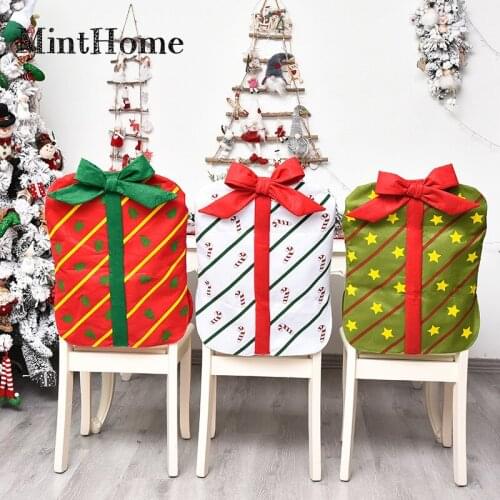 2020 New Christmas Decoration Bow Gift Bag Chair Cover Christmas Day Restaurant Home Cartoon Chair Back Cover