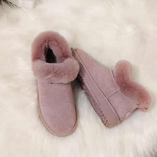 New arrival winter women snow boots natural Genuine leather Rabbit hair warm Snow boots warm Women shoes cowhide Size 35-40