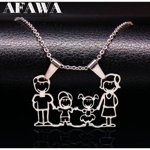 Stainless Steel Necklace Mama Family Necklaces Silver Color Love Boy Girl Pendant Jewelry Women Christmas Gift N333S01