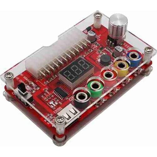 24 Pins ATX Power Supply Breakout Board and Acrylic Case Kit Module Adapter Power Connector Support 3.3V/5V/12V ADJ