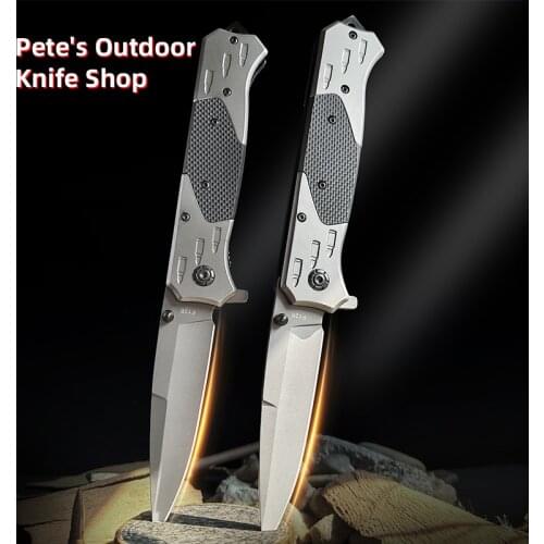 G10 Non-Slip Handle Folding Knife, Pure Steel Heavy-Duty Outdoor Tactical Hunting Knife Hiking Gift 0.1Second Quickopening Knife