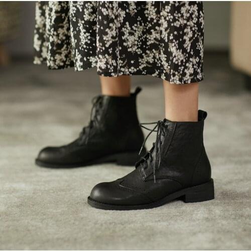 SKLFGXZY Genuine leather Women boots Carve patterns or designs on woodwork fashion With short boots Womens shoes