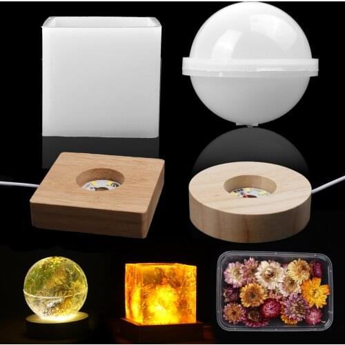Light Resin Mold Set Sphere And Square Lamp Silicone Mold And 2 Pieces USB Power