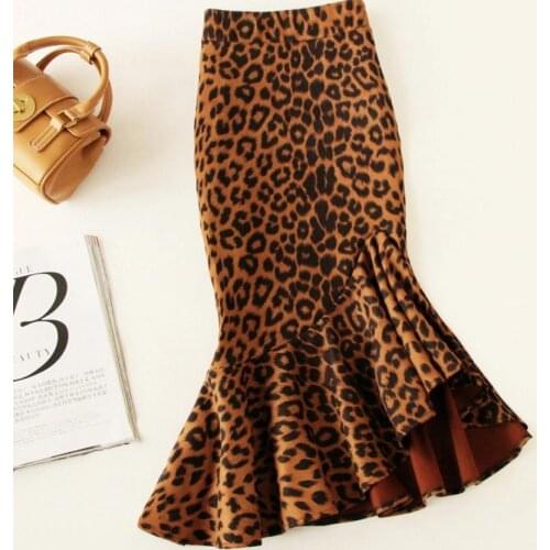 Plus size 4XL!Suede leopare mermaid skirt women high waist pachage hip office lady trumpet skirt