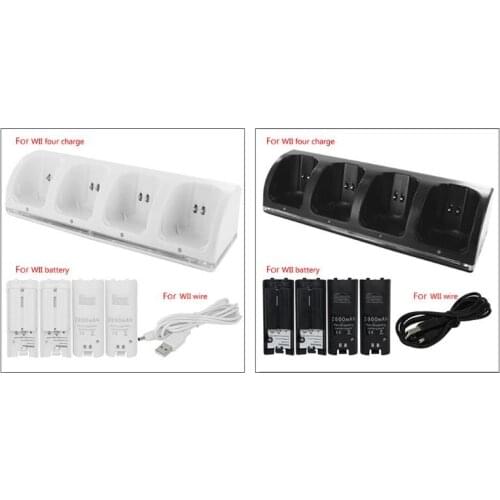 4Port Smart Charger Charging Dock Station with Rechargeable Batteries USB Data Cable for WII Game Console Accessories