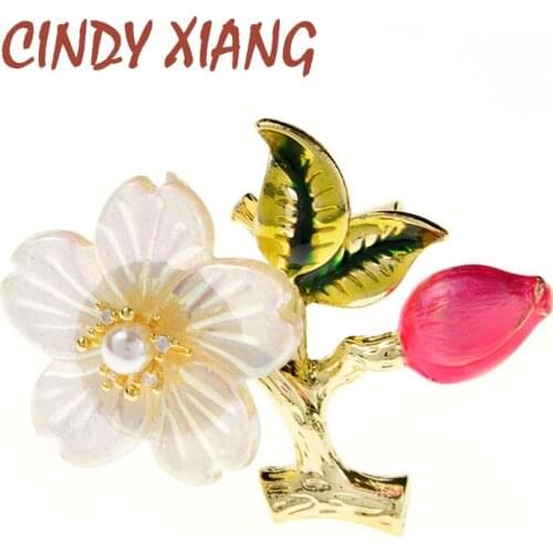 CINDY XIANG New Shell Flower Brooches For Women Design Fashion Pin Enamel Rose Flower Coat Shirt Brooch Pins Jewelry Good Gift