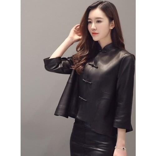 Spring Autumn Genuine Leather Jacket Women Short Vinatge Sheepskin Coat Womens Leather Jackets Chaqueta Mujer F18JC265 YY379