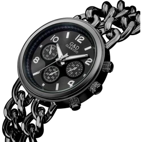 2019 G&D Fashion Dress Watches Women Faux Chronograph Quartz Plated Classic Round Crystals Watch relogio masculino Casual Clock