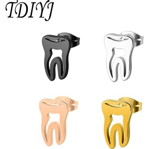 TDIYJ 4 Color Stainless Steel Tooth Stud Earrings for Women Girls Fashion Minimalist Earrings Jewelry 3Pairs