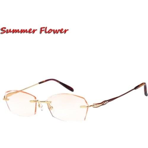 Prescription Glasses Titanium Light Glasses Rimless Eyeglasses Female Diamond Trimmed Rhinestone Tint Lenses Luxurious Frames