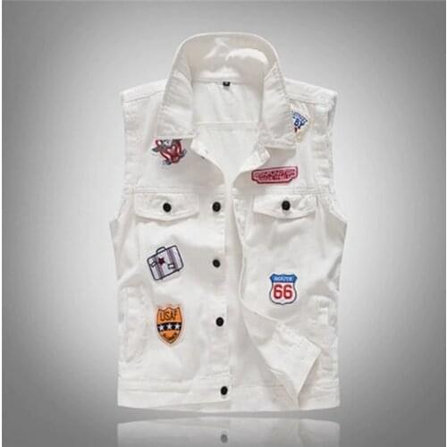 Autumn Mens Vintage Denim Vest Male White Ripped Sleeveless Jackets Men Hip Hop Streetwear Hole Jean Waistcoats Clothing