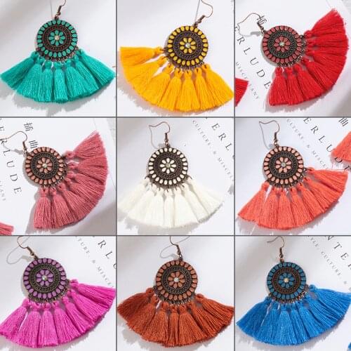2019 bohemian charming Ethnic vintage colorful dangling pendant tassel earrings for women and girls wedding engagement jewelries