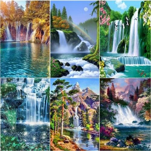 5D Diamond Embroidery Waterfall Scenery Diamond Painting Kit Full Square/Round Rhinestones Mosaic Home Decoration