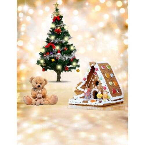 5x7ft Christmas Tree Cute Bear Cartoon House Photography Backdrops Photo Props Studio Background