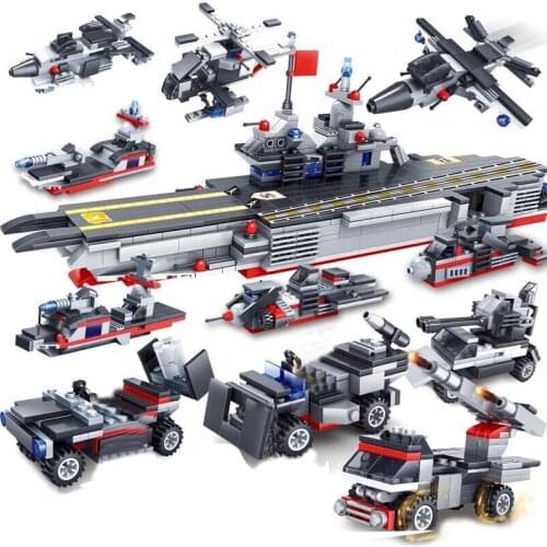 763Pcs Educational Building Blocks Toys For Kids DIY Birthday Present Car Ship Helicopter 2 Changes 8 IN 1 Plane Carrier Model