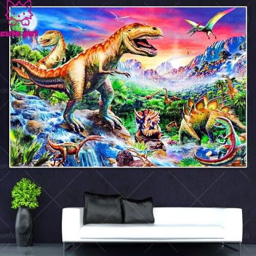 5d Diy diamond painting Cross Stitch Dinosaur era Jurassic Draw full square drill 3D diamond embroidery rhinestone Children Gift