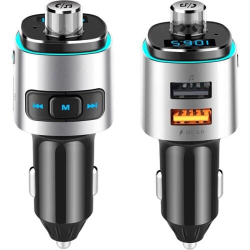 BC42 Car Handsfree MP3 Player Bluetooth 5.0 Compatible FM Transmitter Dual USB QC 3.0 Car Charger With 7-Color LED Backlight