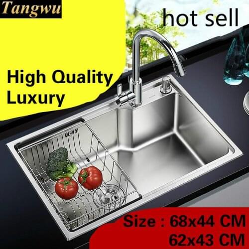 Free shipping Apartment high quality do the dishes kitchen single trough sink vogue 304 stainless steel hot sell 68x44/62x43 CM