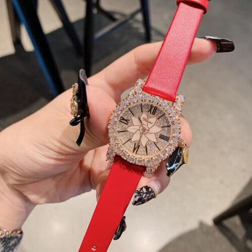 Brand Fashion Women Genuine Leather Shell Watches Imported CZ Zircon Dress Watch Roman Number Vintage Students WristWatch Quartz