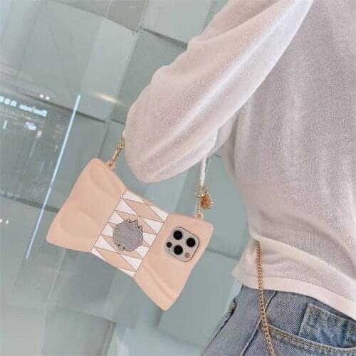 Lady Bow-knot Handbag Case For iPhone 12 Pro Max 12 Mini Crossbody Silicone Long Chain Back Cover For iPhone 12 Pro Phone Cases
