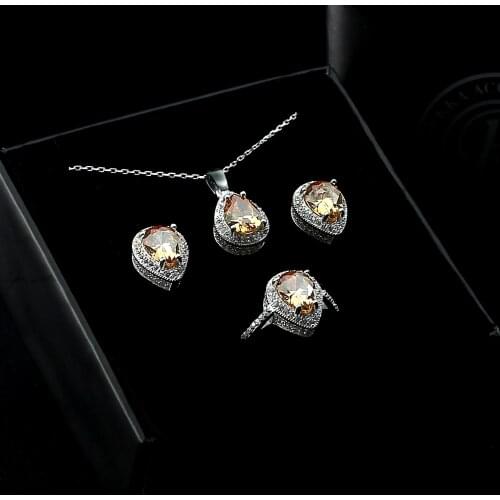 925 Sterling Silver Natural Zircon Stone Set For Women Necklace Ring Earring Stud Earring jewelry Set Fashion vintage Best Gift