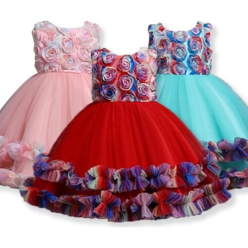 Childrens Dress 2021 Summer New Colorful Cute Mesh Rainbow Little Girl Princess Dresses For Girls Evening Stage Costume Dresses