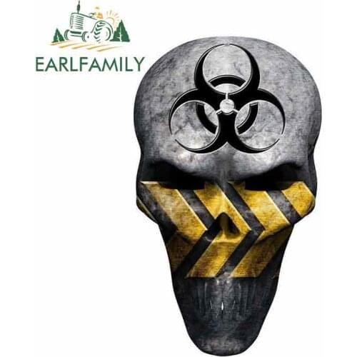 Earlfamily 13cm x 7.7cm For Caution Skull Bio Hazard Car Stickers And Decals Personality Creative Stickers DIY Occlusion Scratch