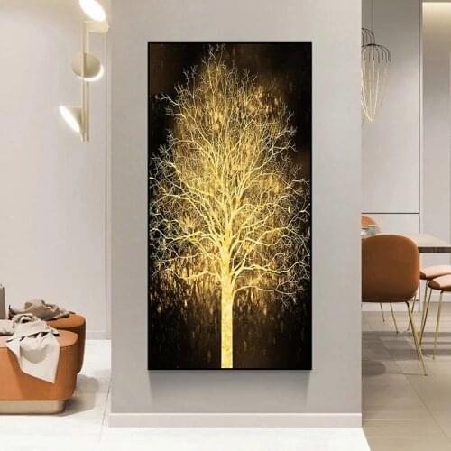 Canvas Painting Modern Golden Rich Tree Landscape Luxurious Paint Gold Art Posters and Prints for Living Room Home Decor Cuadros