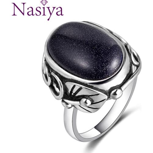 Blue Sandstone Rings For Womens 925 Sterling Silver Jewelry Ring Big Oval Stones 11x17MM Oval Gemstones Gifts Wholesale