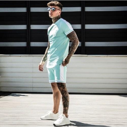 New Summer Fashion Mens Slim Casual Cotton Short-sleeved Shirt Shorts 2-piece Suit Mens Suit Cotton Fabric Casual Sportswear