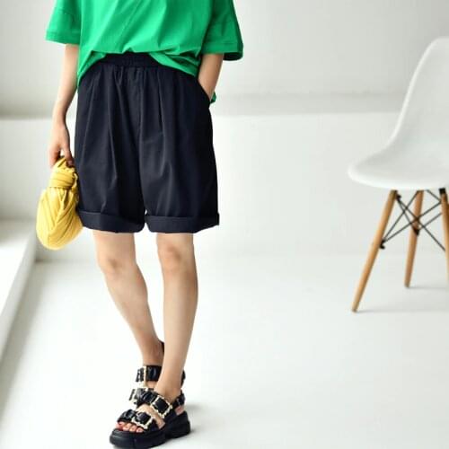 MICOCO K7500C Literature and art Washing cotton comfortable Elastic waist leisure Wide-legged pants short pants