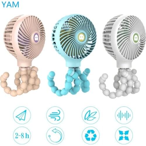 Mini Portable Hanging Octopus Shape Stand Adjustable Handheld USB Charging Fan Cooler for Baby Stroller Student Use Dropship
