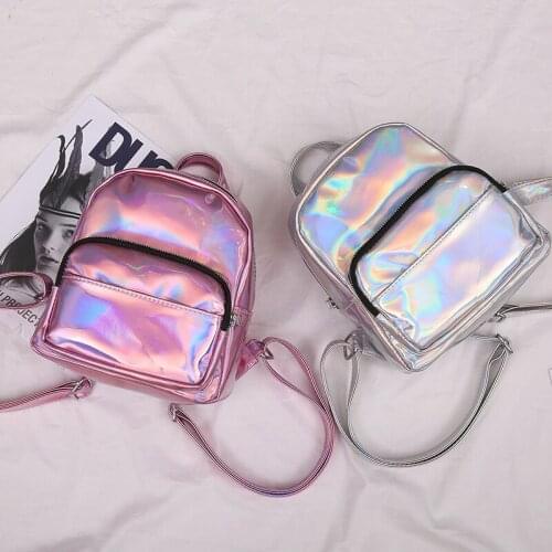 Trend fashion Silver Pink Laser Backpack women backpack Holographic PU Leather Mini Female Backpack for teenage girls Mochila