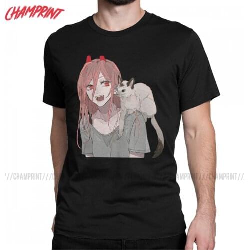 Men T-Shirt Chainsaw Man Cute Power Novelty Cotton Tees Short Sleeve Anime Manga T Shirts O Neck Clothing New Arrival
