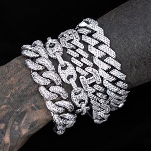 Mens Hip Hop Bracelet 2Row Curb Cuban Bracelet Iced Out CZ Bracelet Gold Silver Color for Men Luxury Box Clasp Drop Shipping