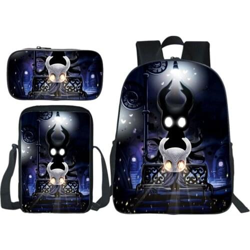 Game Hollow Knight Backpack 3D Print Teenage School Bag Shoulder Bag Pencil Case Children Bookbag Boys Girls Bag 3 Pieces set