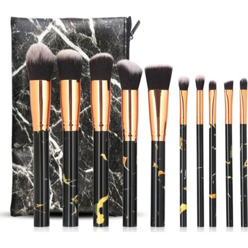 10pcs Makeup Brushes set with bag Professional Marbling Handle Soft Powder Foundation Eyeshadow Lip Make Up Brush Beauty Tools