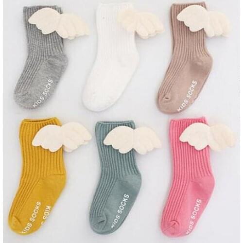 Newborn Baby Socks Combed Cotton Boys and girls Sock Baby solid color breathable hot sale Cute Wing Socks