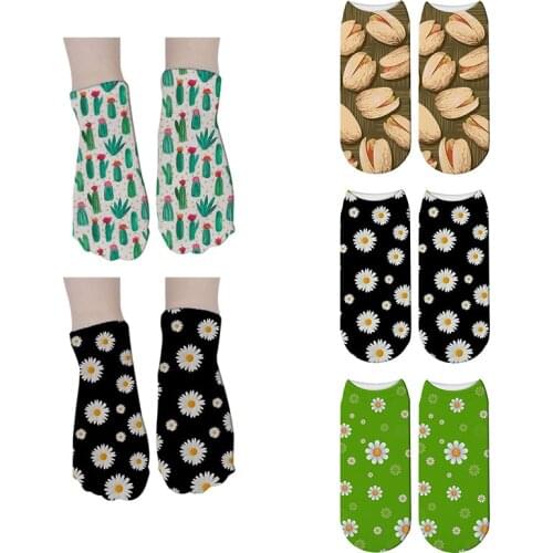 3D Printing Plant Cactus Socks Funny Food Womens Cotton Daisy Low Ankle Socks Lovely Personality Sports Casual Breathable Socks