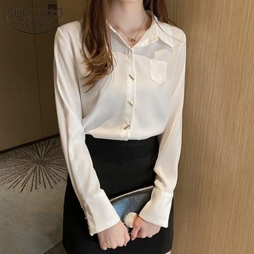 New Womens Shirt Classic Chiffon Blouse Female Plus Size Loose Long Sleeve Shirts Lady Simple Style Tops Clothes Blusas 10488
